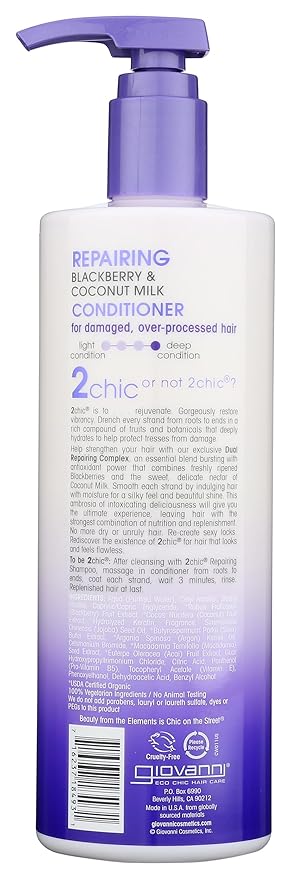 GIOVANNI Color Safe 2Chic Repairing Conditioner Is 100% Color-Safe And Nourishes Hair With A Proprietary Blend Of Vitamins, Antioxidants, And Omega Fatty Acids Without Stripping Color - 24 Oz