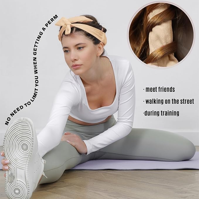 Heatless Curls Overnight Hair Curlers to Sleep In Overnight Curls for Women Heatless Hair Curler for Long Hair Overnight Headband （Khaki）