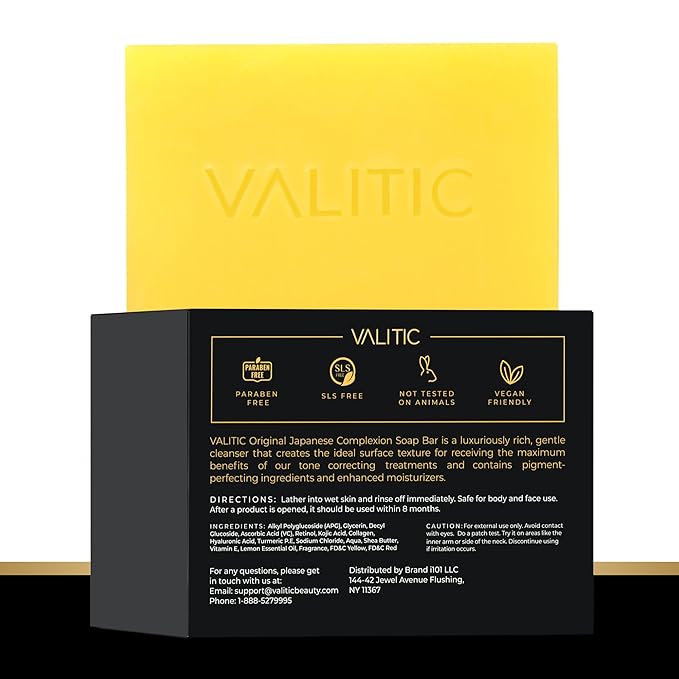 VALITIC Brightening Lemon & Turmeric Kojic Acid Soap with Vitamin C, Retinol, Collagen - Original Japanese Complex Infused with Hyaluronic Acid, Vitamin E, Shea Butter, Castile Olive Oil (2 Pack)