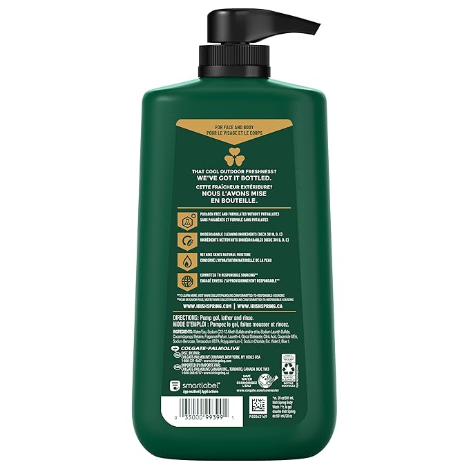 Irish Spring Mens Body Wash, Moisture Blast Body Wash for Men, Feel Fresh All Day, 30 Oz Pump Bottle (Pack of 2)