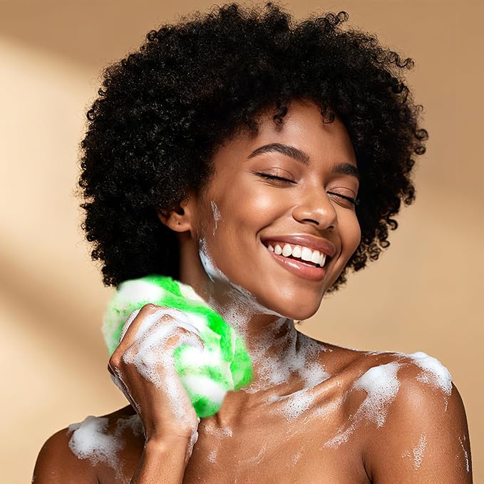 Real African Net Sponge - 2 Pieces Premium Body Exfoliator - Gentle Scrub for Dry/Sensitive Skin - Durable & Easy Rinse Shower Essential (Yellow Green)