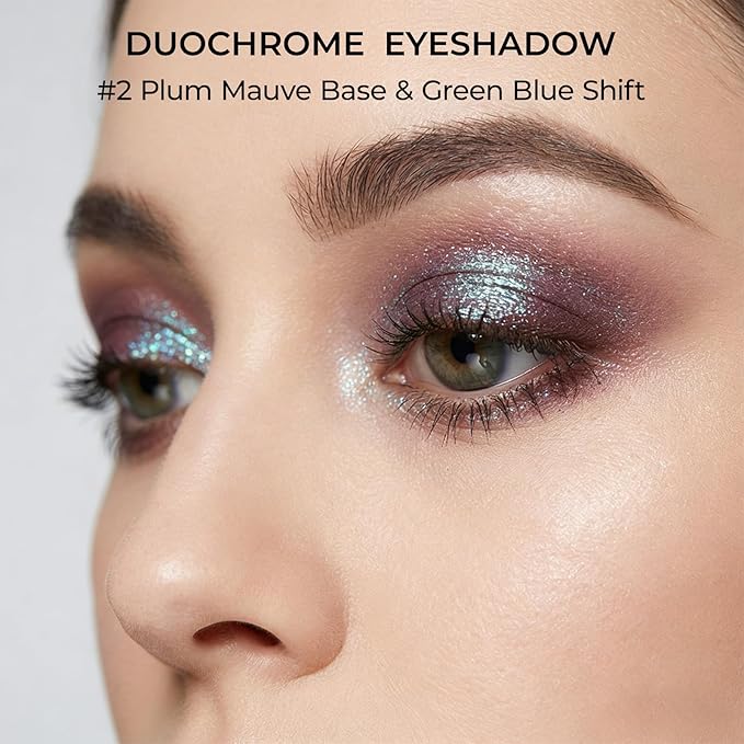 Duochrome Glitter Eyeshadow, Ultra-Fine Color Shifting Metallic Shimmer, High Pigment Holographic Single Eye Makeup, Long Lasting & Buildable Eye Shadow (#2 Plum Mauve)