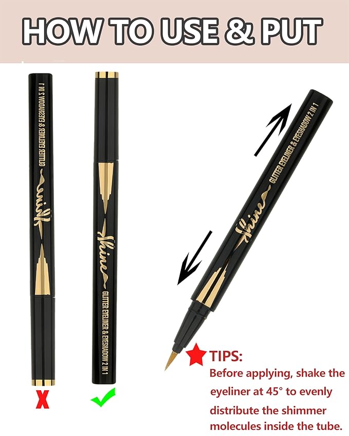 Gold Glitter Eyeliner Liquid Liner-1Pcs Gold Metallic Satin Shimmer Sparkling Colored Eye Liner Eyeshadow Makeup Pen, Long Lasting High Pigmented Waterproof Smudge-proof Eyeliner Pencil,Gift for Women