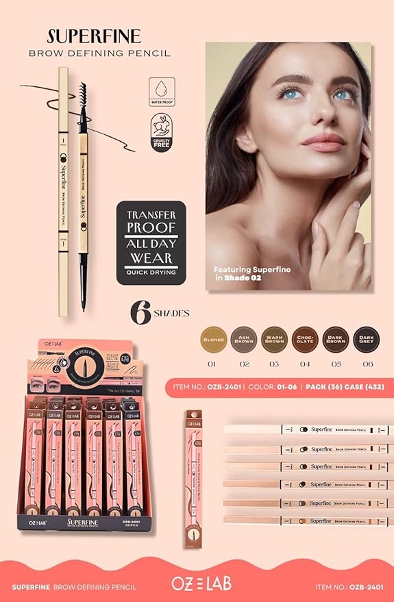 Beauty Superfine Micro Brow Pencil – 1.5mm Ultra-Fine Tip, Waterproof, Vegan Formula, 6 Shades – Long-Lasting Natural Eyebrow Pencil (06 - Dark Grey, 0.08G/0.002 FL.OZ（pack of 1）)