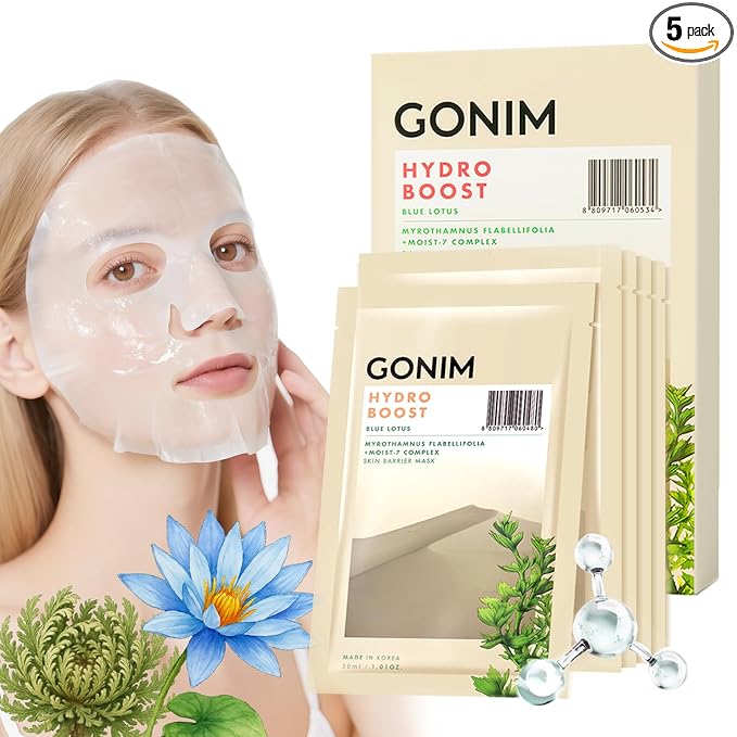 GONIM Face Mask Korean Skin Care with Hyaluronic Acid Serum, Collagen Activation, Vitamin C-Face Masks Skincare Hydration, Moisturizing Sheet Mask, Travel Essentials, Korean Face Mask 30ml x5pcs