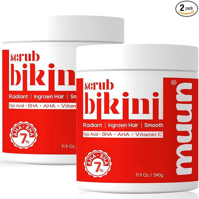 Bikini Area Exfoliator Pack 2-2% Kojic Acid Vitamin C & 7% AHA/BHA Even Skin Tone, Radiance & Glow Skin & Ingrown Hair for Rectum Intimate Butt Underarm