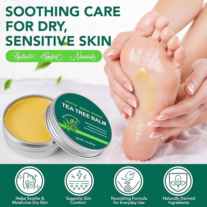 Tea Tree Balm for Fast Itchy Skin Relief – Soothes Discomfort from Bug Bites, Rashes, Dry Skin & Foot Irritation – Natural, Fragrance-Free & Gentle Formula, Safe for Sensitive Skin and All Ages