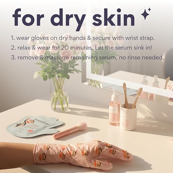 dearcloud x Paul Frank Deep Moisture Hand Mask – Aloe Vera & Shea Butter – Hand Mask for Dry Cracked Hands – Strawberry Peach (3 Pairs/ 6 Gloves)