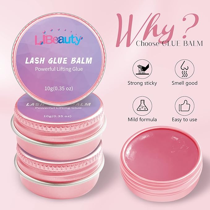 Libeauty Lash Lift Glue Balm Lash Lift Adhesive Strong Sticky Fruit Flavor Eyelash & Eyebrow Perm Glue Balm Brow Lamination Gel (Pink Peach, 10g/0.35oz)