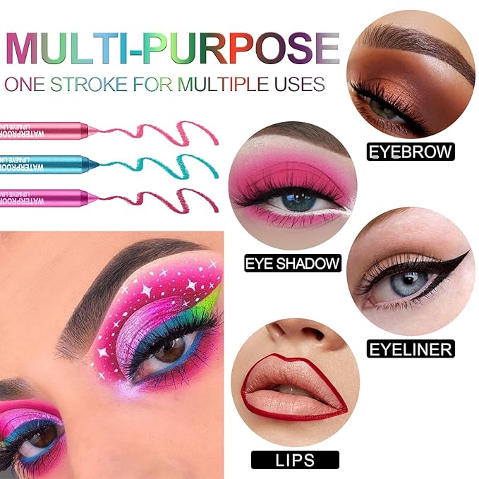 LemonSac 3 Colorful Eyeliner Pen Set, Eye Shadow Pencil, Pearl Eyeliner Kit Metallic Glitter Eye liner Pencil for Women Eye&Lip Liner Professional Eye Makeup Set Colorful Eye Color (3PCS C)
