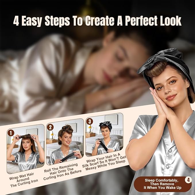 TULOBI 3 Pcs Heatless Curls Overnight - Upgraded Velvet Heatless Curls with Velcro Fastener, Overnight Jumbo Blowout Rods, Hair Curlers to Sleep in for Fine/Thick/Long Hair (Brown)