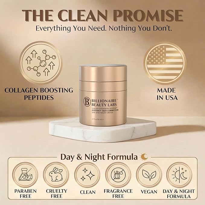 Peptide Cream & Collagen Cream for Face and Neck - Firming Anti-Aging Daily Moisturizer & Night Cream for Wrinkles and Fine Lines - Natural, Organic and Fragrance-Free - 1.7 fl oz 50ml