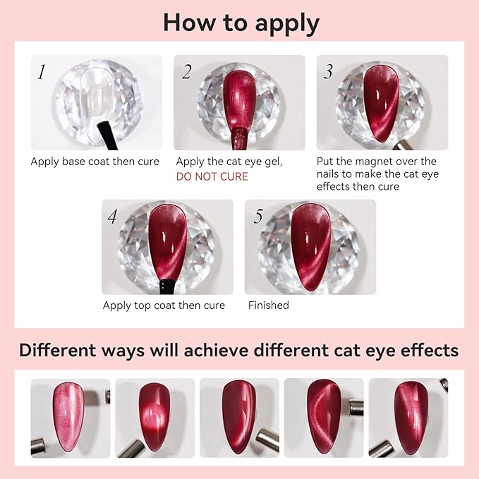 Red Cat Eye Gel Nail Polish, Burgundy Red Glitter Magnetic Gel Polish Moonlight, Cateye Gel Polish With Magnet Wine Red Holographic Shimmer UV Velvet Manicure Salon DIY Home, 12ML