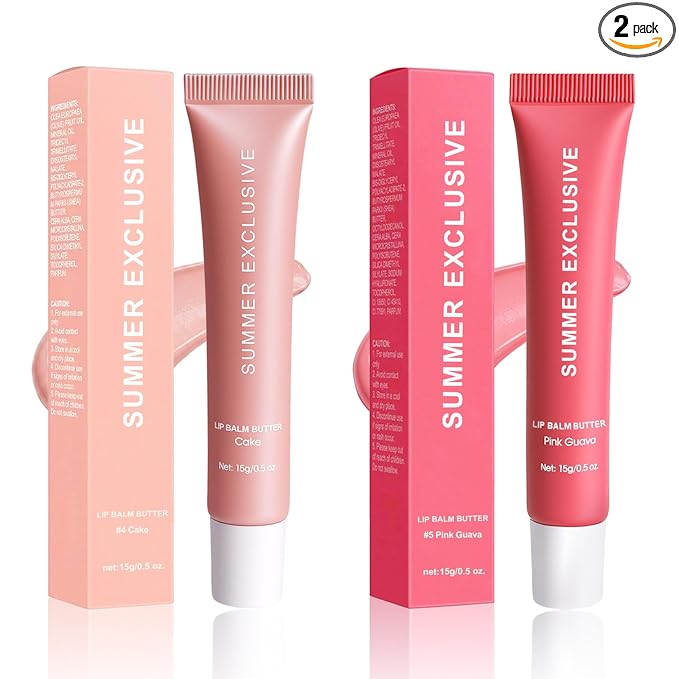 Summer Butter Tinted Lip Balm, Moisturizing and Hydrating, Natural Glow Non-Sticky Transfer-Proof, Nourishing for Dry Lips, Lip Care with ultra-smooth formula for Women (2Pcs)