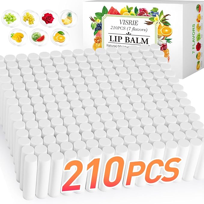 VISRIE 210 Pack Lip Balm Unlabeled, Natural Lip Balm Bulk Blank Tube, Personalized Lip Balms for Party Favors Adults and Bridal Shower Favors or Baby Shower Gifts-7 Flavors