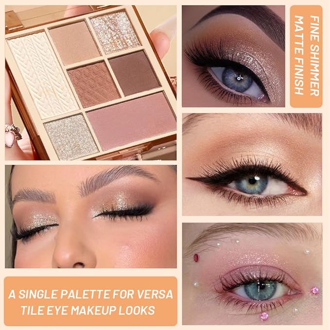 CAKAILA 7Colors Eyeshadow Makeup Palette,White GoldenBrown Mauve Taupe Natural Neutral Eye Shadow Palettes for Older Women,Long Lasting Naturing-Looking,Lightweight,Eye Makeup Kit Travel Size,Vegan