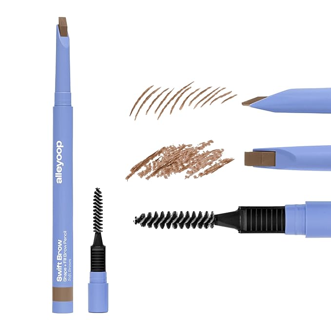 ALLEYOOP Swift Eyebrow All-In-1 Brow Definer with Built-In Sharpener & Spoolie Brush, Water & Smudge Resistant and Eyebrow Pencil for Women, Natural Matte Finish, Vegan, Cruelty-Free (Soft Brown)