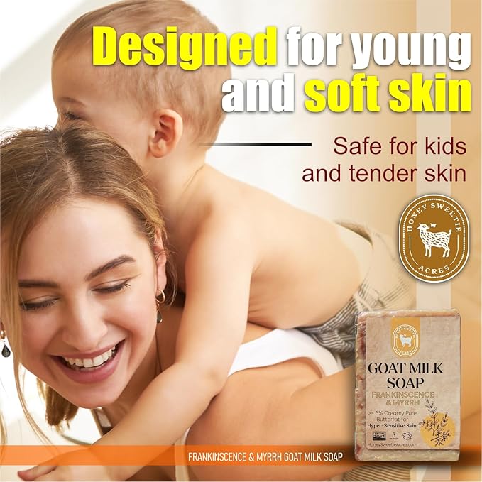 Honey Sweetie Acres Frankincense Goat Milk Soap - Handmade 5 oz Bar, Made with Natural Ingredients, Moisturizing & Gentle, Made in the USA