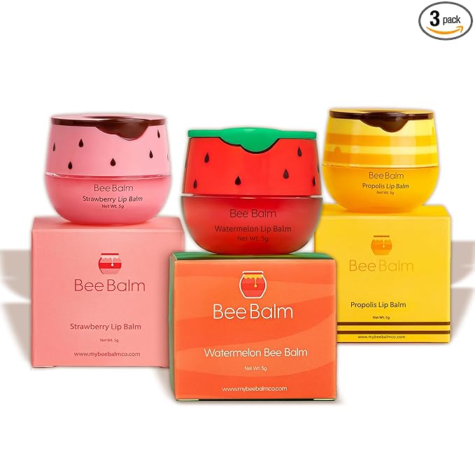 Original My Bee Balm Lip Balm – Hydrating Lip Care with Watermelon, Strawberry & Honey Pot – Moisturizing Balm for Dry, Chapped & Cracked Lips with Propolis, Honey & Vitamin E