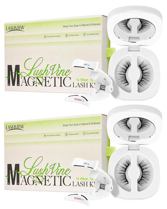 LASHVIEW Magnetic Eyelashes Natural Look, Reusable Soft Magnetic Lashes Kit with Applicator, No Glue Needed, Windproof & Waterproof for All-Day Comfort 2 Packs (L01)