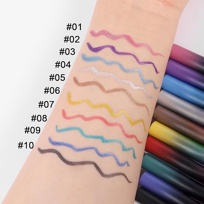 SAUBZEAN Metallic Liquid Eyeliner, Waterproof & Smudge-Proof Shimmer Eye Liner with Precision Brush, Long-Lasting Bold Color, Quick-Dry & Easy Removal, for Winged Makeup, Silver