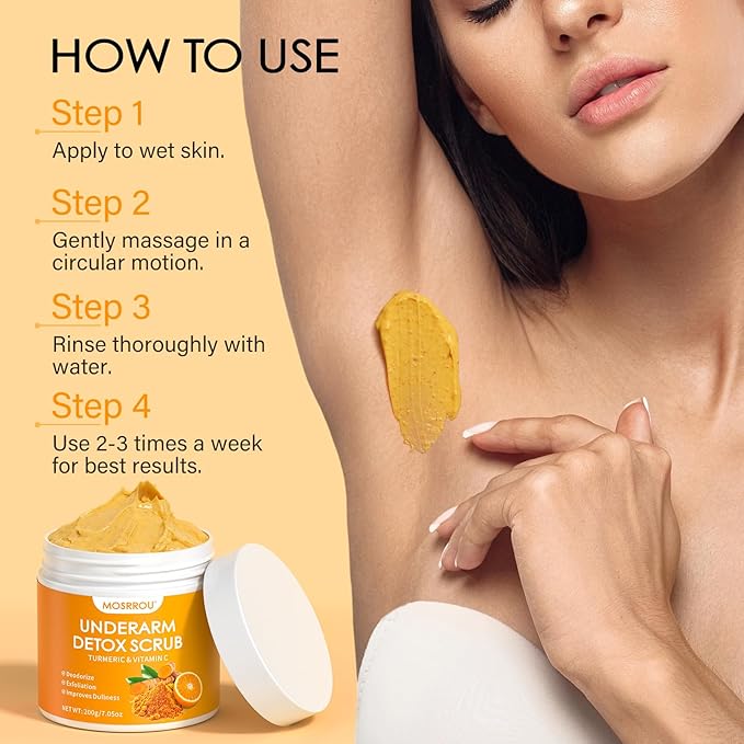 Underarm Detox Scrub for Armpit Detox with Turmeric Vitamin C Armpit Scrub for Odor Control Exfoliating dark underarms Deep Cleanse Dark Spots Even Skin Tone Moisturizes Women Men Whole Body