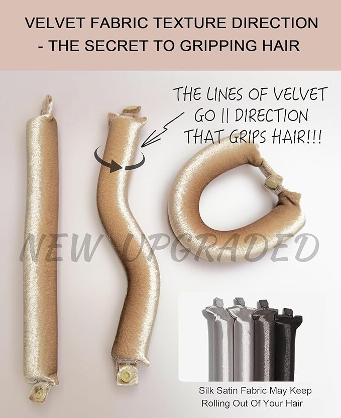 Classic Heatless Curls Overnight Rods - Upgraded Directional Grip Velvet No Heat Hair Curlers to Sleep Hair Rollers Flexible Curling Rods Set for Long Thicker Hair, Full Coverage Larger Silk Scarf