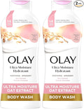 Olay Body Wash for Women,Ultra Moisture,For Sensitive Skin,Soothing Formula,24hr Moisturizing,Hydrating&Refreshing,B3 Vitamin Complex,Free of Parabens&Phthalates,Oat Extract Scent,22 fl oz,(Pack of 2)