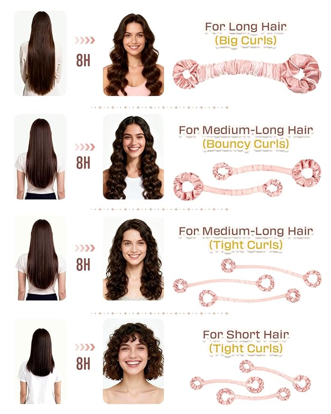 BONNET QUEEN Heatless Hair Curler Set (3Pcs), Heatless Curls Overnight with Satin Hair Rollers, All-in-One Curling Rod for Hair Curlers to Sleep In, Cream Pink(For Tight Curls)