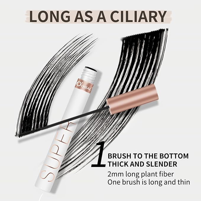 O'CHEAL Mascara Volume and Length, Waterproof Black Natural Thrive Mascara Liquid Lash Extensions Eye Makeup, Defining, Curling, Long Lasting, Smudge Proof, Hypoallergenic Eyelashes Cosmetics