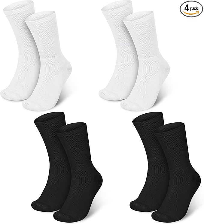 4 Pairs Cotton Soft Eczema Socks White and Black Hydrating Moisturizing Therapy Cotton Socks Eczema Relief for Adult Wet Wrap Non Itch Soft Feet Treatment