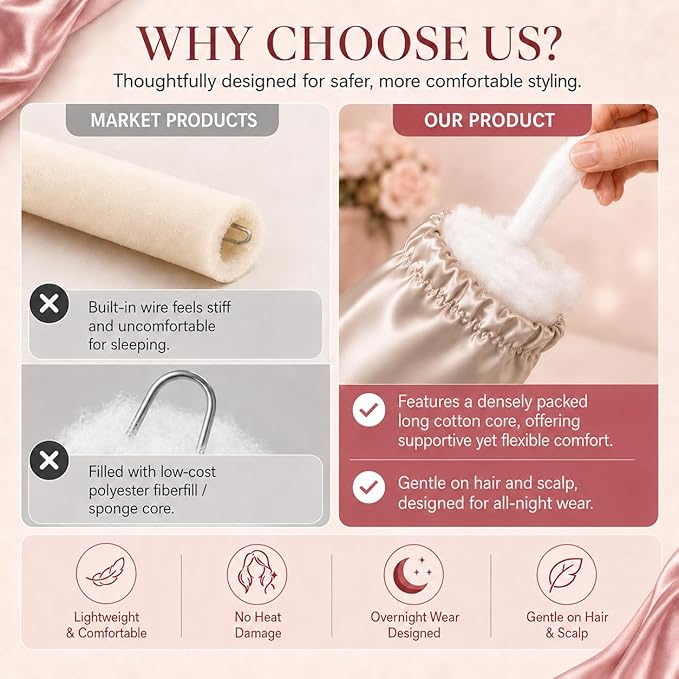 EnteromMuse Jumbo Heatless Curls Overnight Heatless Hair Curler – Oversized Heatless Curling Rod, No Heat Damage Hair Curler for Voluminous Curls, Rollers & Curls Set with Satin Fabric(Beige, Jumbo)