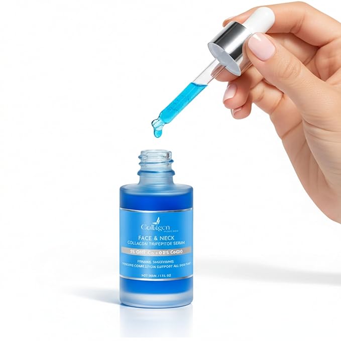 Face Neck Serum, 5% Copper Tripeptide GHK-Cu + 0.5% Coenzyme Q10, Palmitoyl Tripeptides Skin Revitalizer, Wrinkles, Tightening, Collagen - For Men and Women