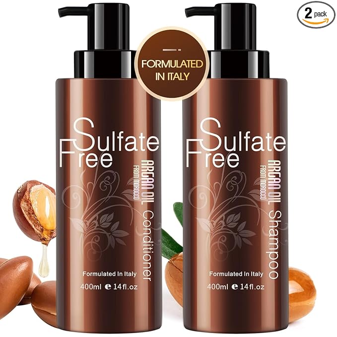 Moisturizing Organic Sulfate Free Moroccan Argan Oil Shampoo and Conditioner Set - Smooth Shampoo and Conditioner Sets,Color Safe Treatment, Repairing For Dry, Damaged, Frizzy