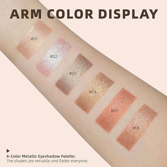 Noerrors Neutral Metallic Shimmer Eyeshadow Palette, Multi-Dimension Liquid Foiled Finish-Champagne, Soft Pink, Hazel, Copper Red, Long Lasting Pigmented Sparkly Glitter Mini Travel Cream Eye Shadow
