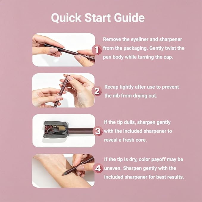 Chocolate Gel Eyeliner Pencil for Mature Eyes, Smooth Glide, No Tugging or Pulling for Soft & Natural Look, Waterproof Smudge-Proof Long-Lasting with Sharpener