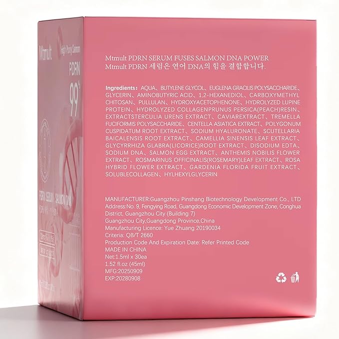 Mtmult Salmon DNA PDRN Serum - PDRN Salmon DNA Anti-Aging Ampoule with 99% Salmon DNA PDRN, Collagen & Hyaluronic Acid, 0.05 fl.oz x 30e, Firming & Moisturizing - Fuses Salmon DNA Power