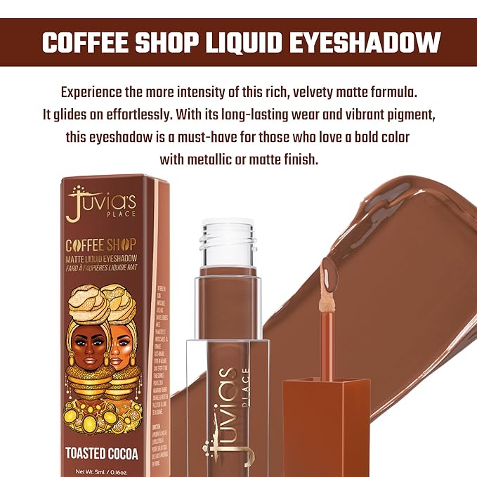 Juvia's Place Coffee Shop Liquid Eyeshadow Toasted Cocoa - Matte Finish for Rich, Long-Lasting Color, Waterproof, and Smooth Texture - Buildable and Vibrant - Ideal for All Skin Tones, 0.08 fl oz