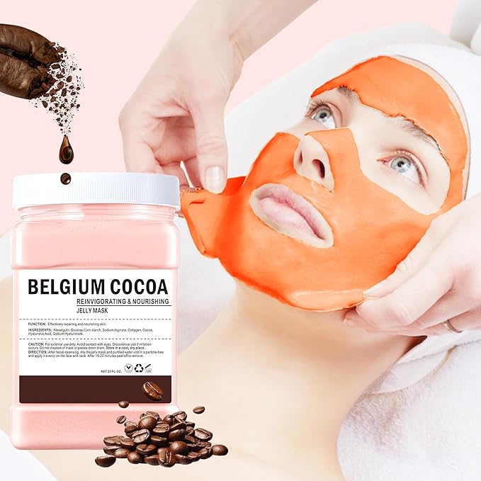 Hydro Jelly Masks for Women Home Spa,Hydrating & Moisturizing Peel-Off Rubber Gel Face Mask Skin Care,Professional Jelly Mask for All Skin Types 23 Fl Oz（Belgiun Cocoa）