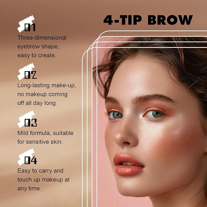 Microblading Eyebrow Pen, 2PCS Magic Waterproof Eyebrow Pencil with 4 Micro-fork Tip, 3D Natural Fine Stroke Eyebrow Pen for Women, Easy to Use Eye Brow Pencil for Defined Makeup (Light Brown)