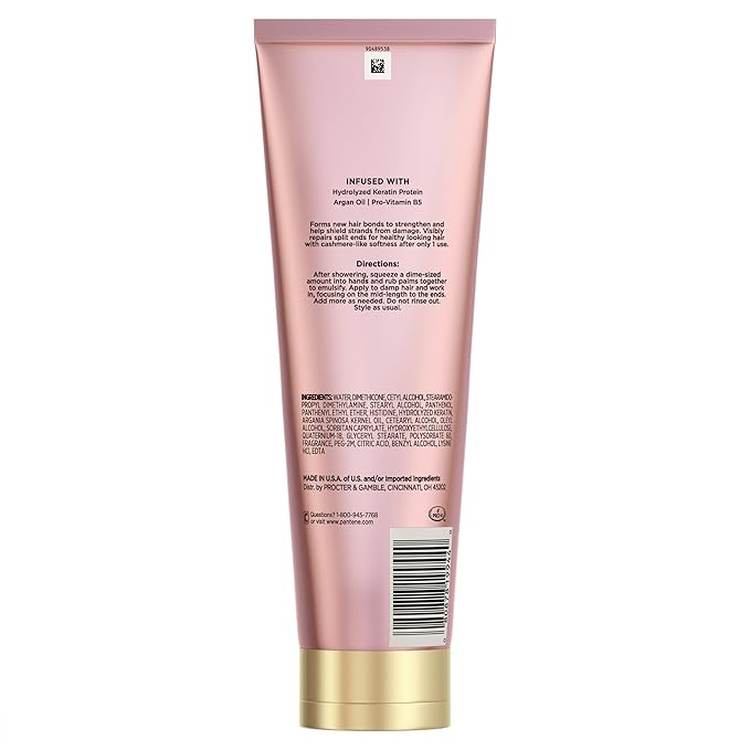 Pantene Keratin Leave-In Conditioner with Argan Oil,Protein Treatment for Dry,Damaged & Color-Treated Hair,Repairs Split Ends & Protects from Damage,Formaldehyde-Free,8.4 Fl Oz,(Pack of 2)