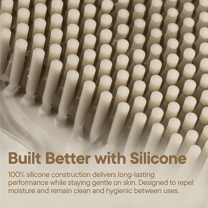 TOOLETRIES Silicone Back Scrubber for Shower Exfoliating Back Brush for Men with Long Handle, Non Slip Grip Body Washer to Clean Hard to Reach Areas, Durable Bath Accessory - Sand