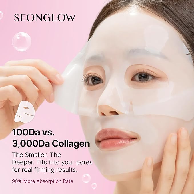 Collagen Hydration Mask, 100-Dalton Ultra-Low Molecular Collagen & Peptide Complex, Deep Hydration, Elasticity & Pore Care, 34g / 1.19 oz (1 Sheet) x 4ea
