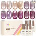 GAOY Cat Eye Gel Polish Kit with Magnet, 6 Colors Glitter Nail Polish Set, Summer Nail Art, Soak Off UV Cure Gel for DIY Manicure at Home and Salon, Purple Pink