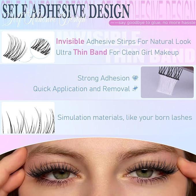 Self Adhesive Lash Clusters Natural Self Adhesive Eyelashes 10-12mm Short Lash Clusters No Glue Needed DIY Pre-glued Eyelash Clusters Wispy Press on Lashes by ZANLUFLY