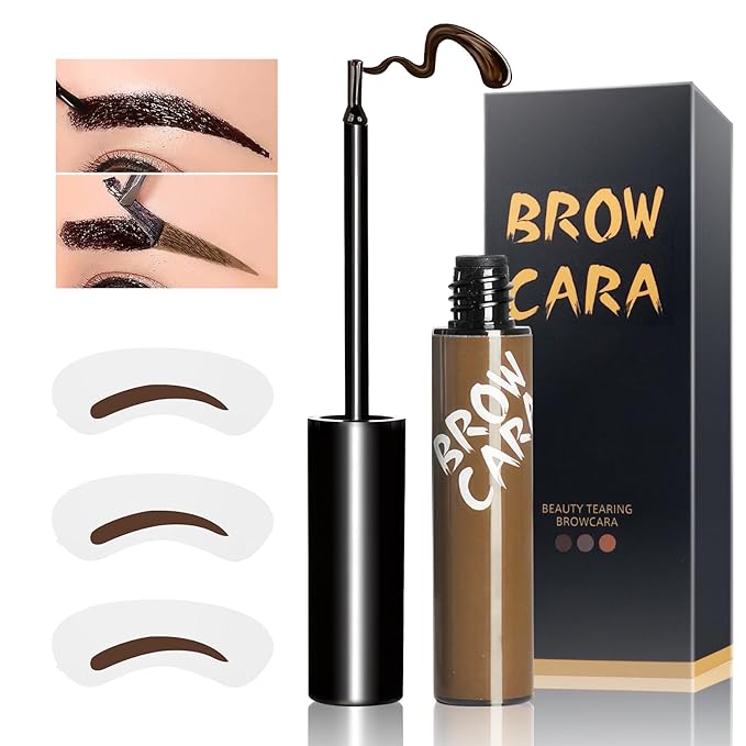 Tattoo Eyebrow Gel Peel Off - Waterproof Brow Gel with Eyebrow Stencils, Transfer-Proof Eyebrow Tattoo for & Girl Create Soft & Defined Brows Makeup, No Smudge and Easy to Color, 1 Pack (Light Brown)