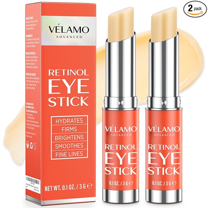 VELAMO ADVANCED Retinol Eye Stick: Renewing & Firming Under Eye Balm for Dark Circles, Puffiness, Fine Lines & Wrinkles - Travel Essentials, Portable & Perfect for On-the-go Use, 0.1 OZ/3g 2 Pcs