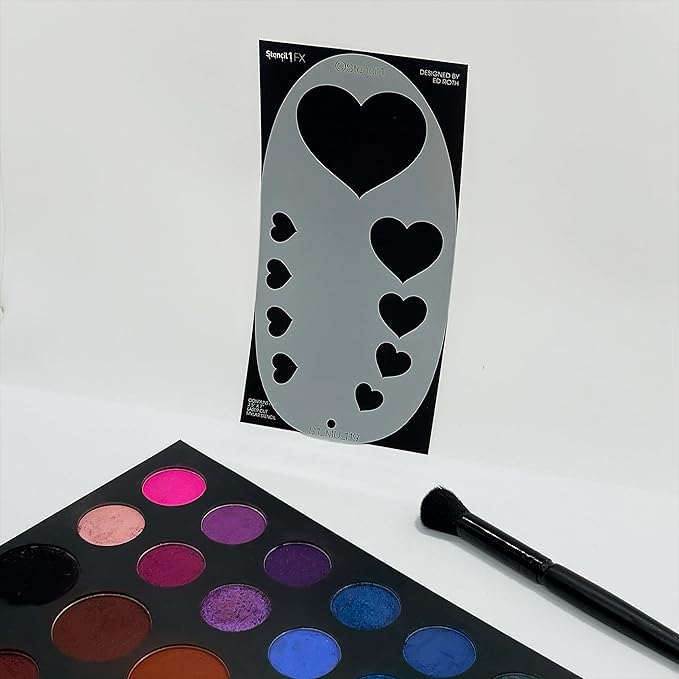 Stencil1FX - Hearts Eye Makeup Stencil for Costumes, Dress Up, Halloween, Cosplay, Face Painting, Raves, Festivals, Parades, Parties, Valentine's Day, Pride, Love