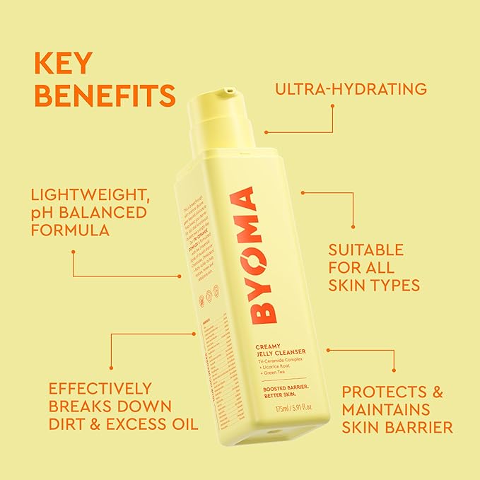 BYOMA Creamy Jelly Cleanser & Moisturizing Gel Cream Bundle - Gentle Face Wash + Lightweight Gel Lotion with Ceramides, Niacinamide & Green Tea – Supports Skin Barrier - 5.91 fl oz + 1.69 fl oz