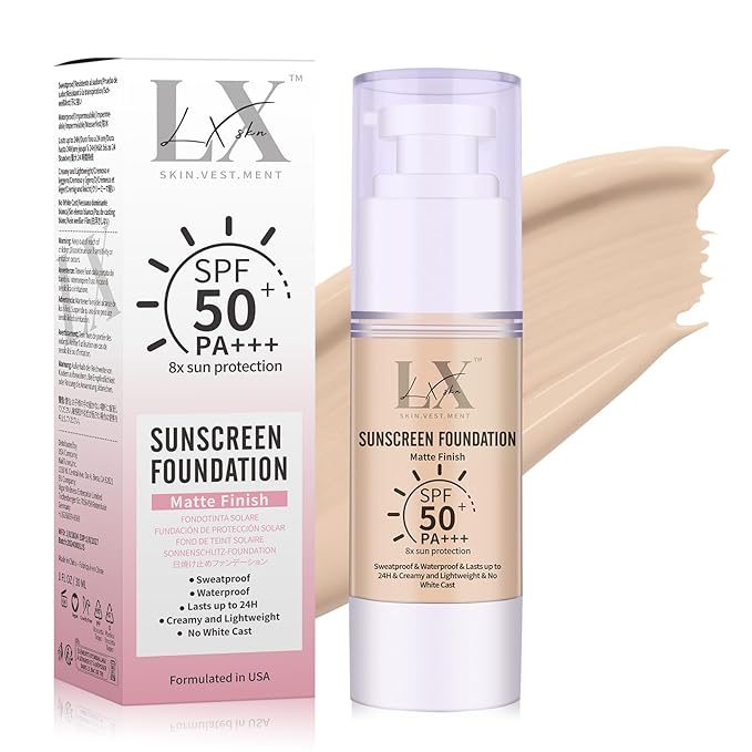 Sunscreen Foundation - Waterproof & Lightweight Liquid Foundation with SPF 50++, 3-in-1 Full Coverage Foundation Smooths & Blurs Pores #101